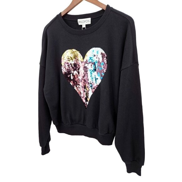Wildfox Harlequin Heart Fifi Sweatshirt Black Womens Sz XS Oversized Sequins NEW - Picture 4 of 13